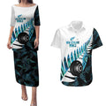 New Zealand Lawn Bowls Custom Couples Matching Puletasi and Hawaiian Shirt Aotearoa Silver Fern Paua Shell - Aussie Hoodie