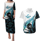 New Zealand Lawn Bowls Custom Couples Matching Puletasi and Hawaiian Shirt Aotearoa Silver Fern Paua Shell - Aussie Hoodie