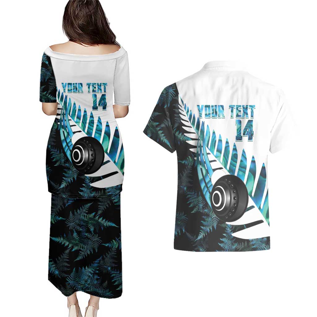 New Zealand Lawn Bowls Custom Couples Matching Puletasi and Hawaiian Shirt Aotearoa Silver Fern Paua Shell - Aussie Hoodie