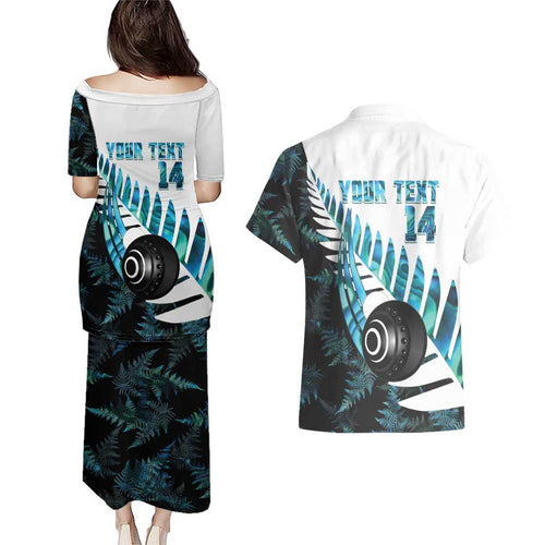 New Zealand Lawn Bowls Custom Couples Matching Puletasi and Hawaiian Shirt Aotearoa Silver Fern Paua Shell - Aussie Hoodie