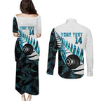 New Zealand Lawn Bowls Custom Couples Matching Puletasi and Long Sleeve Button Shirt Aotearoa Silver Fern Paua Shell - Aussie Hoodie