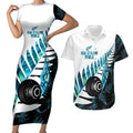 New Zealand Lawn Bowls Custom Couples Matching Short Sleeve Bodycon Dress and Hawaiian Shirt Aotearoa Silver Fern Paua Shell - Aussie Hoodie