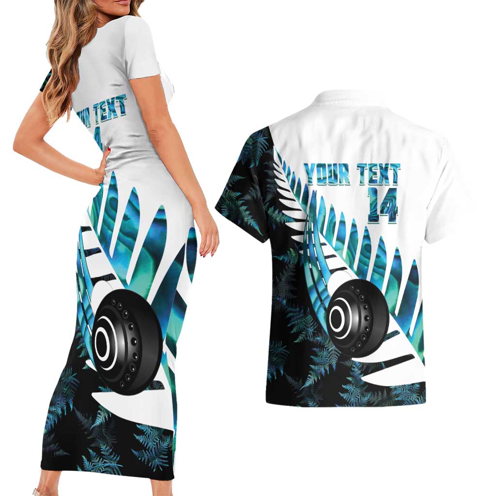 New Zealand Lawn Bowls Custom Couples Matching Short Sleeve Bodycon Dress and Hawaiian Shirt Aotearoa Silver Fern Paua Shell - Aussie Hoodie