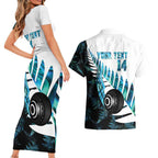 New Zealand Lawn Bowls Custom Couples Matching Short Sleeve Bodycon Dress and Hawaiian Shirt Aotearoa Silver Fern Paua Shell - Aussie Hoodie
