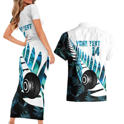 New Zealand Lawn Bowls Custom Couples Matching Short Sleeve Bodycon Dress and Hawaiian Shirt Aotearoa Silver Fern Paua Shell - Aussie Hoodie