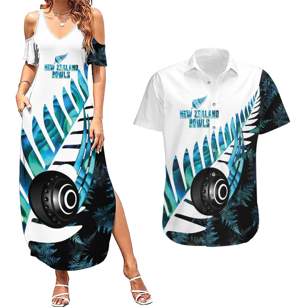 New Zealand Lawn Bowls Custom Couples Matching Summer Maxi Dress and Hawaiian Shirt Aotearoa Silver Fern Paua Shell - Aussie Hoodie