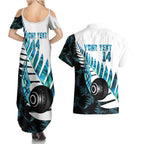 New Zealand Lawn Bowls Custom Couples Matching Summer Maxi Dress and Hawaiian Shirt Aotearoa Silver Fern Paua Shell - Aussie Hoodie