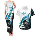New Zealand Lawn Bowls Custom Couples Matching Tank Maxi Dress and Hawaiian Shirt Aotearoa Silver Fern Paua Shell - Aussie Hoodie