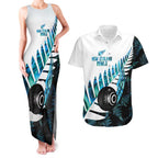 New Zealand Lawn Bowls Custom Couples Matching Tank Maxi Dress and Hawaiian Shirt Aotearoa Silver Fern Paua Shell - Aussie Hoodie