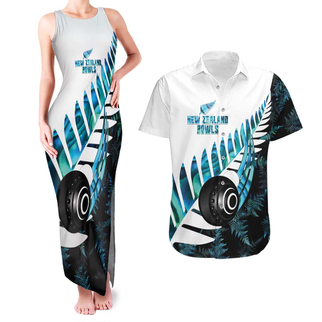 New Zealand Lawn Bowls Custom Couples Matching Tank Maxi Dress and Hawaiian Shirt Aotearoa Silver Fern Paua Shell - Aussie Hoodie