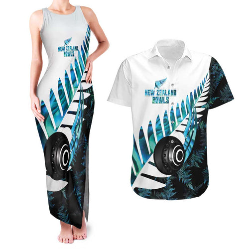 New Zealand Lawn Bowls Custom Couples Matching Tank Maxi Dress and Hawaiian Shirt Aotearoa Silver Fern Paua Shell - Aussie Hoodie