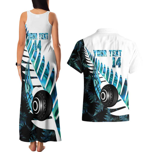 New Zealand Lawn Bowls Custom Couples Matching Tank Maxi Dress and Hawaiian Shirt Aotearoa Silver Fern Paua Shell - Aussie Hoodie