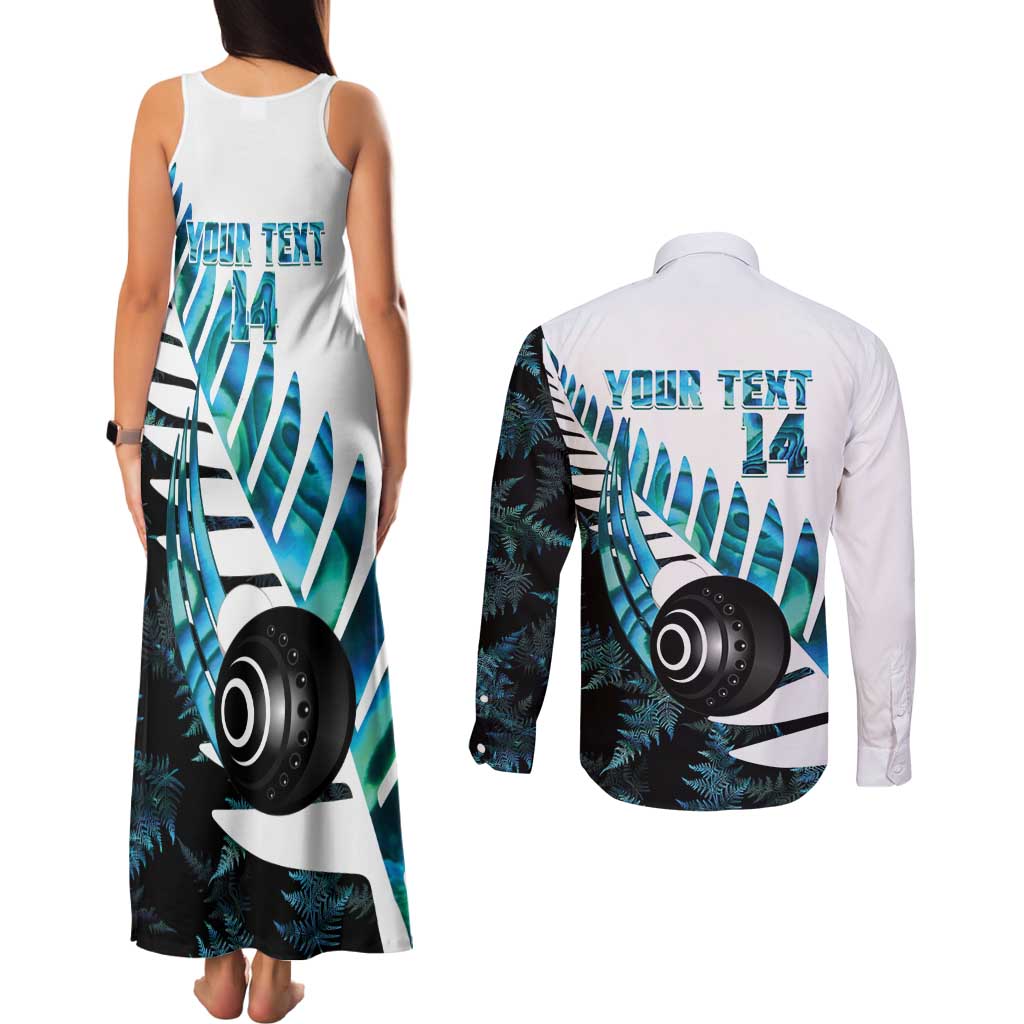 New Zealand Lawn Bowls Custom Couples Matching Tank Maxi Dress and Long Sleeve Button Shirt Aotearoa Silver Fern Paua Shell - Aussie Hoodie