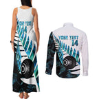 New Zealand Lawn Bowls Custom Couples Matching Tank Maxi Dress and Long Sleeve Button Shirt Aotearoa Silver Fern Paua Shell - Aussie Hoodie