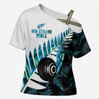 New Zealand Lawn Bowls Custom Cross Shoulder Shirt Aotearoa Silver Fern Paua Shell - Aussie Hoodie