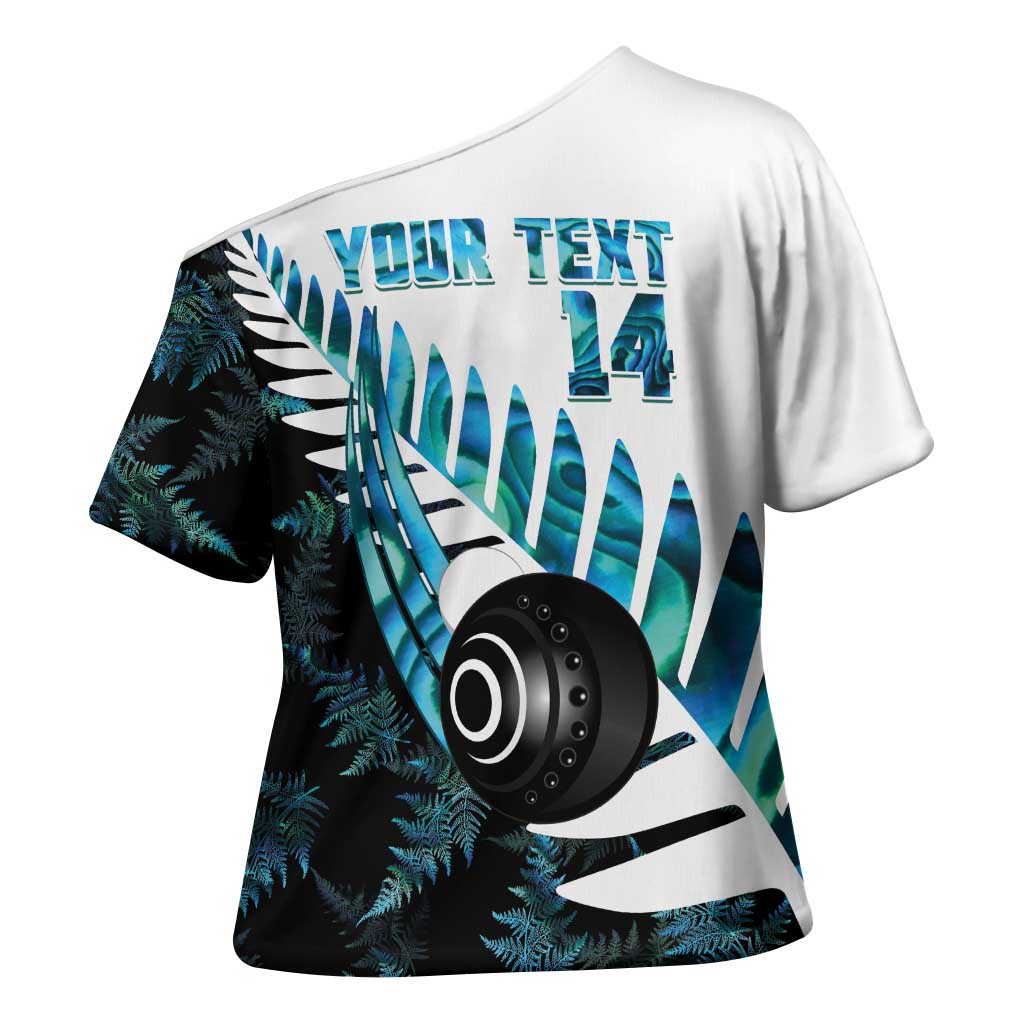 New Zealand Lawn Bowls Custom Cross Shoulder Shirt Aotearoa Silver Fern Paua Shell - Aussie Hoodie