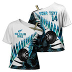 New Zealand Lawn Bowls Custom Cross Shoulder Shirt Aotearoa Silver Fern Paua Shell - Aussie Hoodie