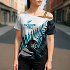 New Zealand Lawn Bowls Custom Cross Shoulder Shirt Aotearoa Silver Fern Paua Shell - Aussie Hoodie