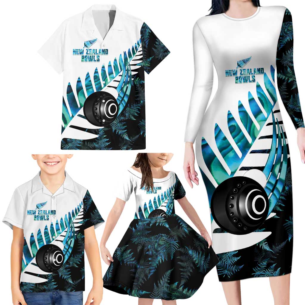 New Zealand Lawn Bowls Custom Family Matching Long Sleeve Bodycon Dress and Hawaiian Shirt Aotearoa Silver Fern Paua Shell - Aussie Hoodie