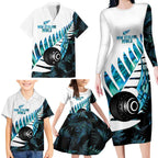 New Zealand Lawn Bowls Custom Family Matching Long Sleeve Bodycon Dress and Hawaiian Shirt Aotearoa Silver Fern Paua Shell - Aussie Hoodie