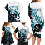 New Zealand Lawn Bowls Custom Family Matching Long Sleeve Bodycon Dress and Hawaiian Shirt Aotearoa Silver Fern Paua Shell - Aussie Hoodie