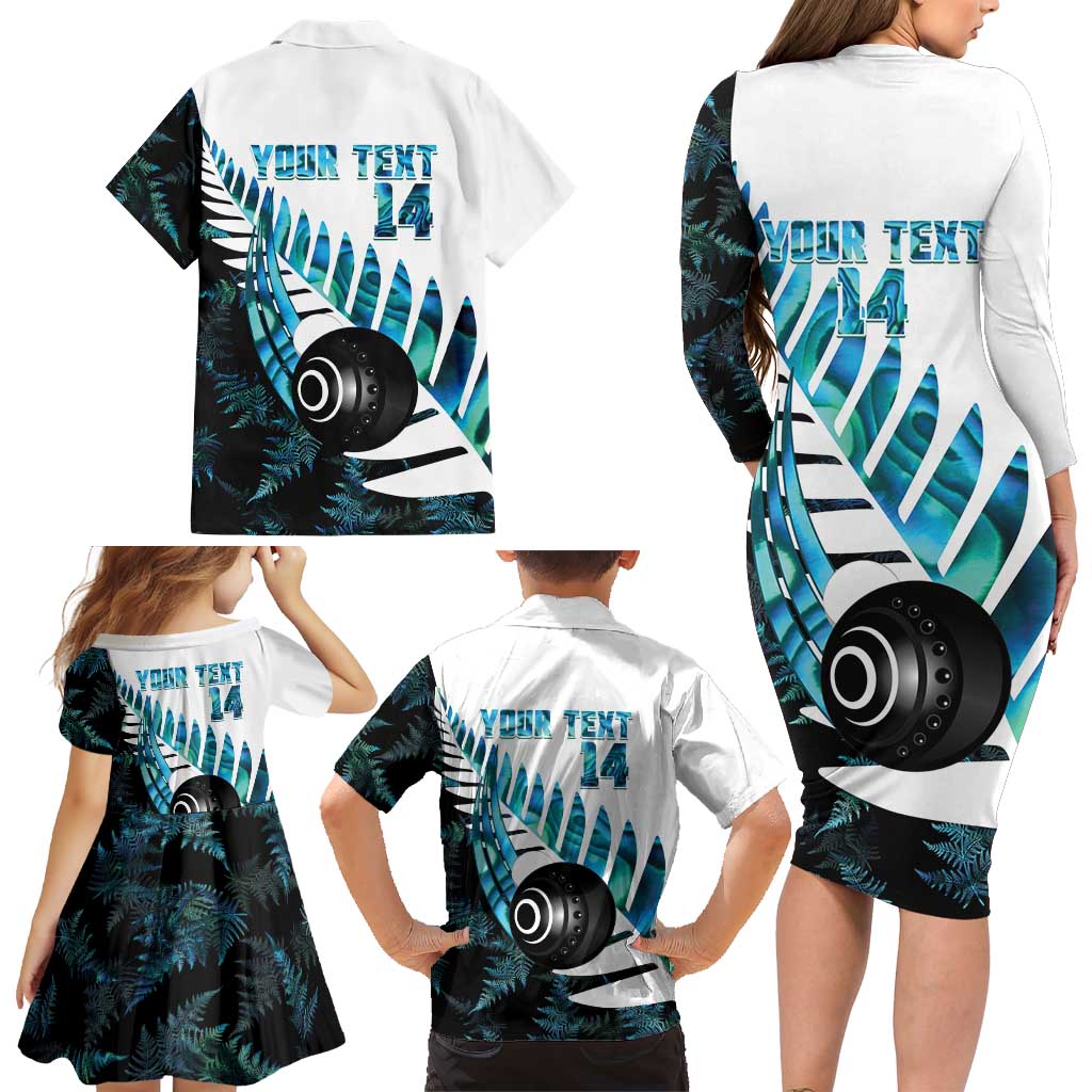 New Zealand Lawn Bowls Custom Family Matching Long Sleeve Bodycon Dress and Hawaiian Shirt Aotearoa Silver Fern Paua Shell - Aussie Hoodie