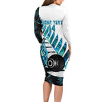New Zealand Lawn Bowls Custom Family Matching Long Sleeve Bodycon Dress and Hawaiian Shirt Aotearoa Silver Fern Paua Shell - Aussie Hoodie