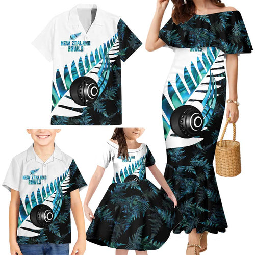 New Zealand Lawn Bowls Custom Family Matching Mermaid Dress and Hawaiian Shirt Aotearoa Silver Fern Paua Shell - Aussie Hoodie