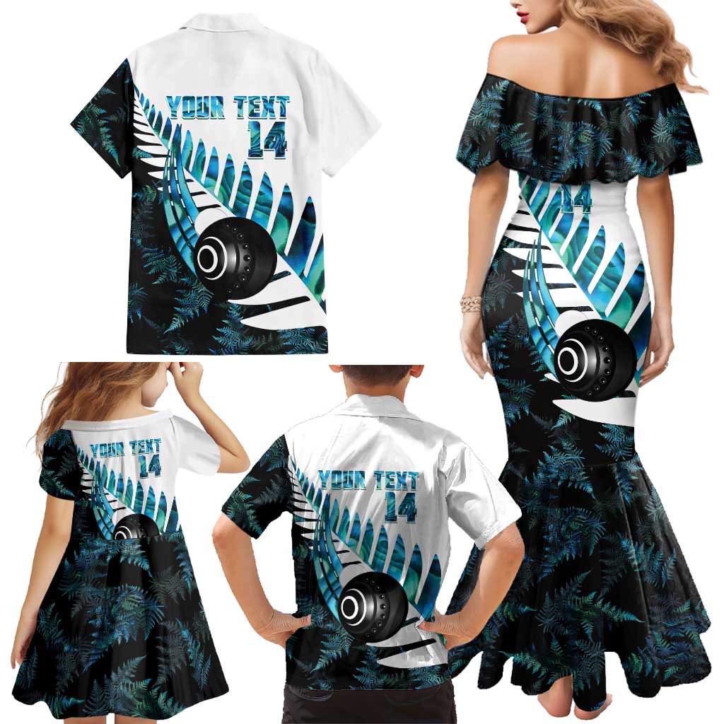 New Zealand Lawn Bowls Custom Family Matching Mermaid Dress and Hawaiian Shirt Aotearoa Silver Fern Paua Shell - Aussie Hoodie