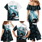 New Zealand Lawn Bowls Custom Family Matching Mermaid Dress and Hawaiian Shirt Aotearoa Silver Fern Paua Shell - Aussie Hoodie