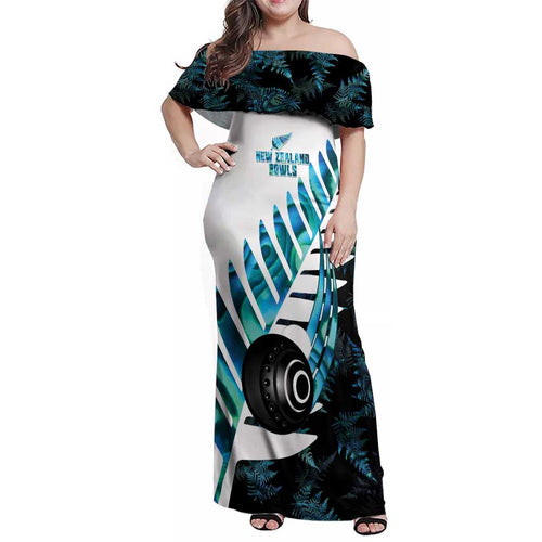 New Zealand Lawn Bowls Custom Family Matching Off Shoulder Maxi Dress and Hawaiian Shirt Aotearoa Silver Fern Paua Shell - Aussie Hoodie