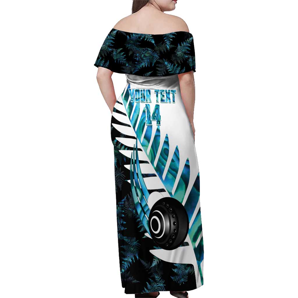 New Zealand Lawn Bowls Custom Family Matching Off Shoulder Maxi Dress and Hawaiian Shirt Aotearoa Silver Fern Paua Shell - Aussie Hoodie