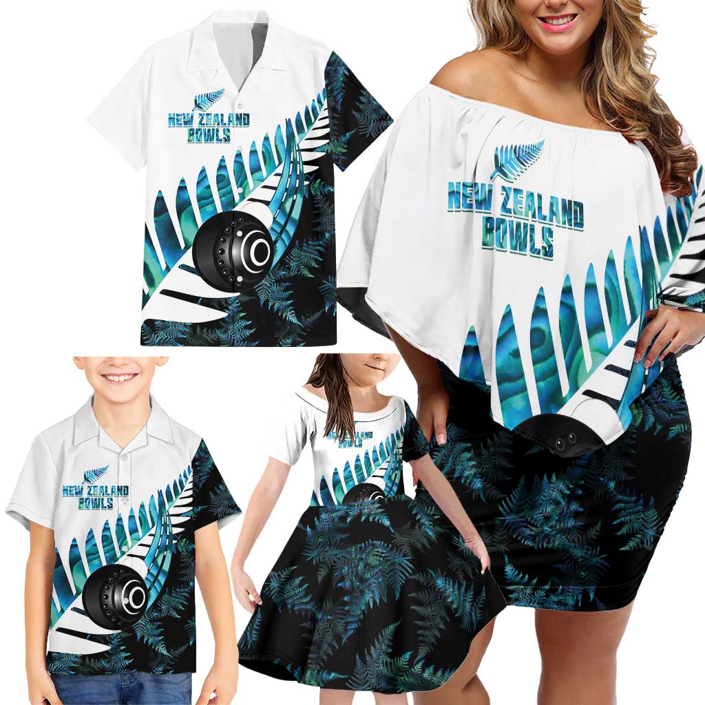 New Zealand Lawn Bowls Custom Family Matching Off Shoulder Short Dress and Hawaiian Shirt Aotearoa Silver Fern Paua Shell - Aussie Hoodie