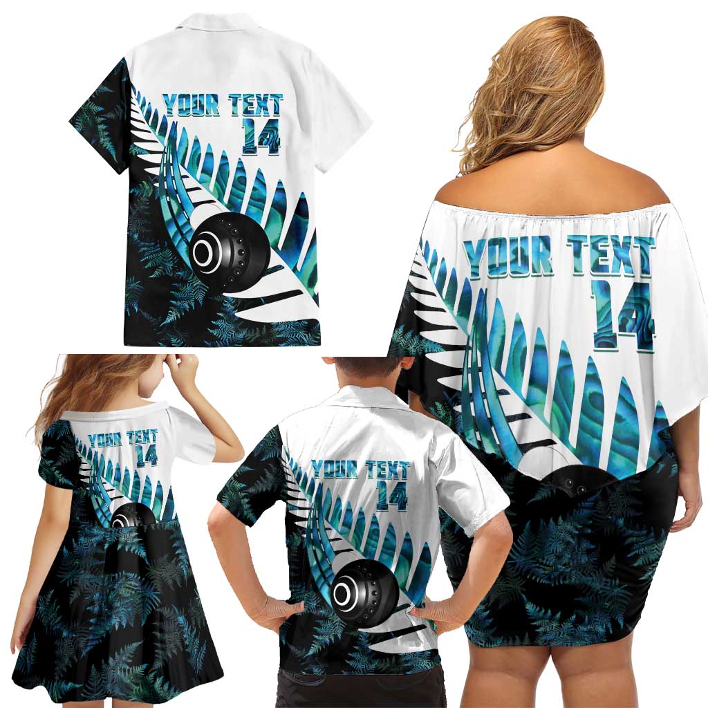 New Zealand Lawn Bowls Custom Family Matching Off Shoulder Short Dress and Hawaiian Shirt Aotearoa Silver Fern Paua Shell - Aussie Hoodie