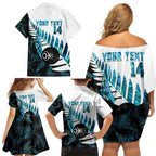 New Zealand Lawn Bowls Custom Family Matching Off Shoulder Short Dress and Hawaiian Shirt Aotearoa Silver Fern Paua Shell - Aussie Hoodie