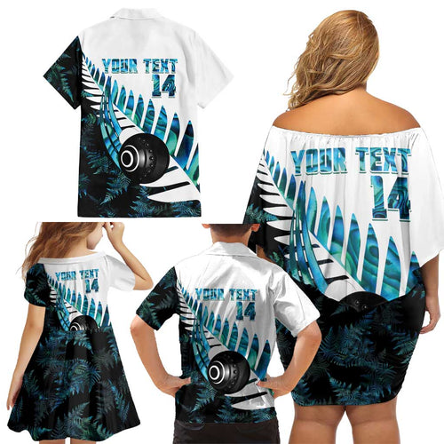 New Zealand Lawn Bowls Custom Family Matching Off Shoulder Short Dress and Hawaiian Shirt Aotearoa Silver Fern Paua Shell - Aussie Hoodie