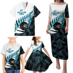 New Zealand Lawn Bowls Custom Family Matching Puletasi and Hawaiian Shirt Aotearoa Silver Fern Paua Shell - Aussie Hoodie