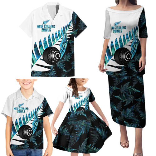New Zealand Lawn Bowls Custom Family Matching Puletasi and Hawaiian Shirt Aotearoa Silver Fern Paua Shell - Aussie Hoodie