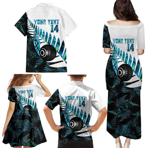 New Zealand Lawn Bowls Custom Family Matching Puletasi and Hawaiian Shirt Aotearoa Silver Fern Paua Shell - Aussie Hoodie