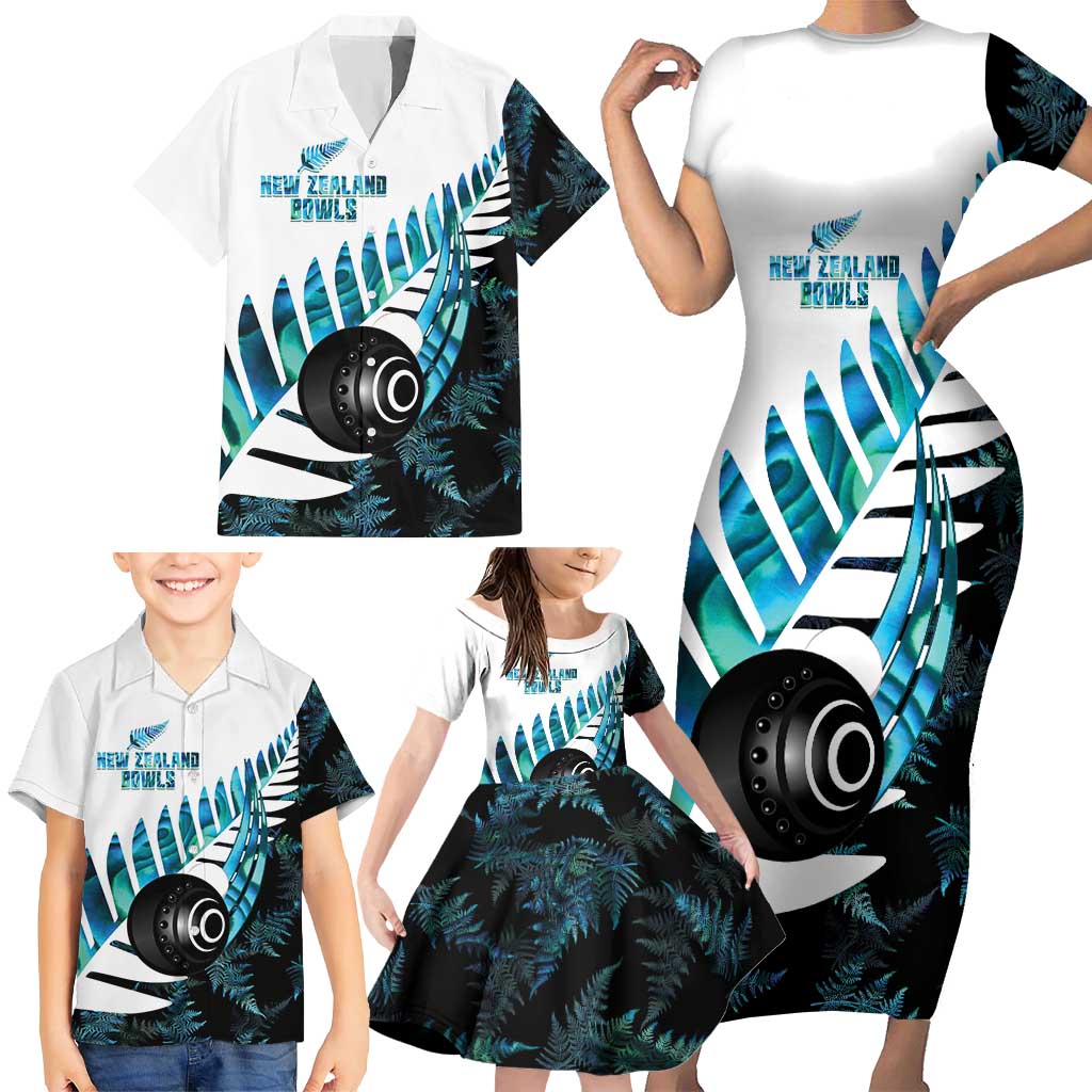 New Zealand Lawn Bowls Custom Family Matching Short Sleeve Bodycon Dress and Hawaiian Shirt Aotearoa Silver Fern Paua Shell - Aussie Hoodie