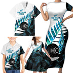 New Zealand Lawn Bowls Custom Family Matching Short Sleeve Bodycon Dress and Hawaiian Shirt Aotearoa Silver Fern Paua Shell - Aussie Hoodie