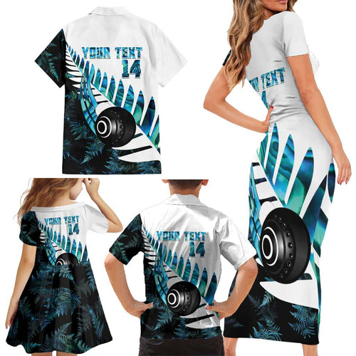 New Zealand Lawn Bowls Custom Family Matching Short Sleeve Bodycon Dress and Hawaiian Shirt Aotearoa Silver Fern Paua Shell - Aussie Hoodie