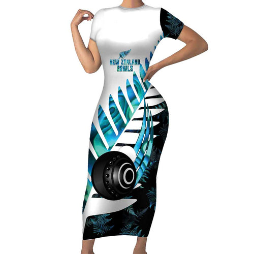 New Zealand Lawn Bowls Custom Family Matching Short Sleeve Bodycon Dress and Hawaiian Shirt Aotearoa Silver Fern Paua Shell - Aussie Hoodie