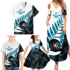New Zealand Lawn Bowls Custom Family Matching Summer Maxi Dress and Hawaiian Shirt Aotearoa Silver Fern Paua Shell - Aussie Hoodie