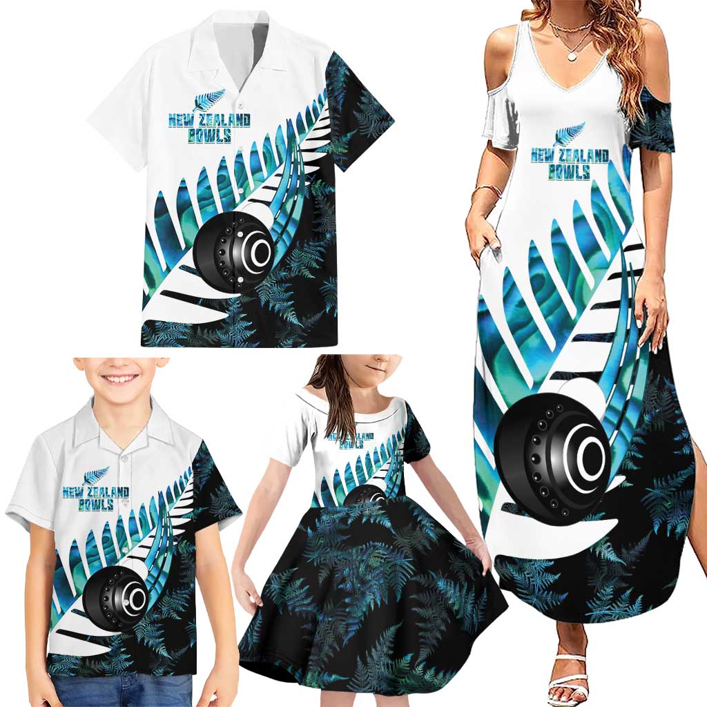 New Zealand Lawn Bowls Custom Family Matching Summer Maxi Dress and Hawaiian Shirt Aotearoa Silver Fern Paua Shell - Aussie Hoodie