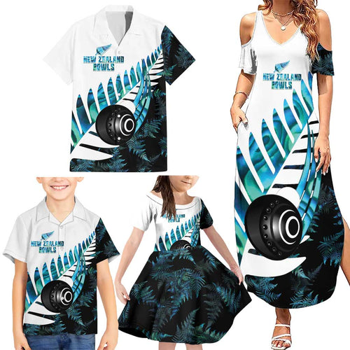 New Zealand Lawn Bowls Custom Family Matching Summer Maxi Dress and Hawaiian Shirt Aotearoa Silver Fern Paua Shell - Aussie Hoodie