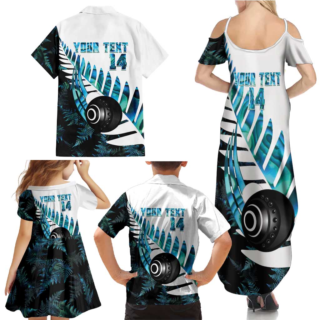 New Zealand Lawn Bowls Custom Family Matching Summer Maxi Dress and Hawaiian Shirt Aotearoa Silver Fern Paua Shell - Aussie Hoodie