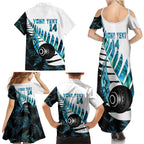 New Zealand Lawn Bowls Custom Family Matching Summer Maxi Dress and Hawaiian Shirt Aotearoa Silver Fern Paua Shell - Aussie Hoodie