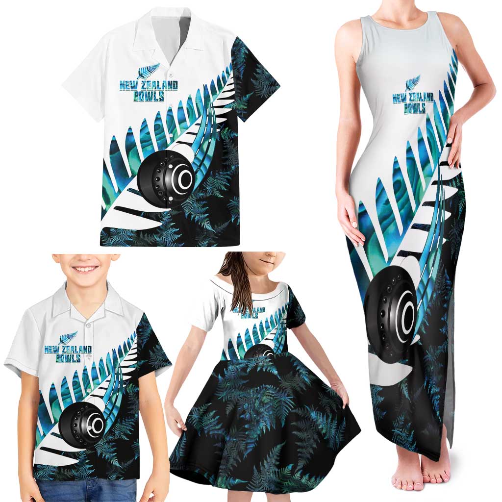 New Zealand Lawn Bowls Custom Family Matching Tank Maxi Dress and Hawaiian Shirt Aotearoa Silver Fern Paua Shell - Aussie Hoodie