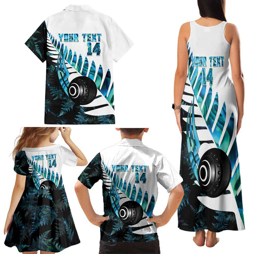 New Zealand Lawn Bowls Custom Family Matching Tank Maxi Dress and Hawaiian Shirt Aotearoa Silver Fern Paua Shell - Aussie Hoodie